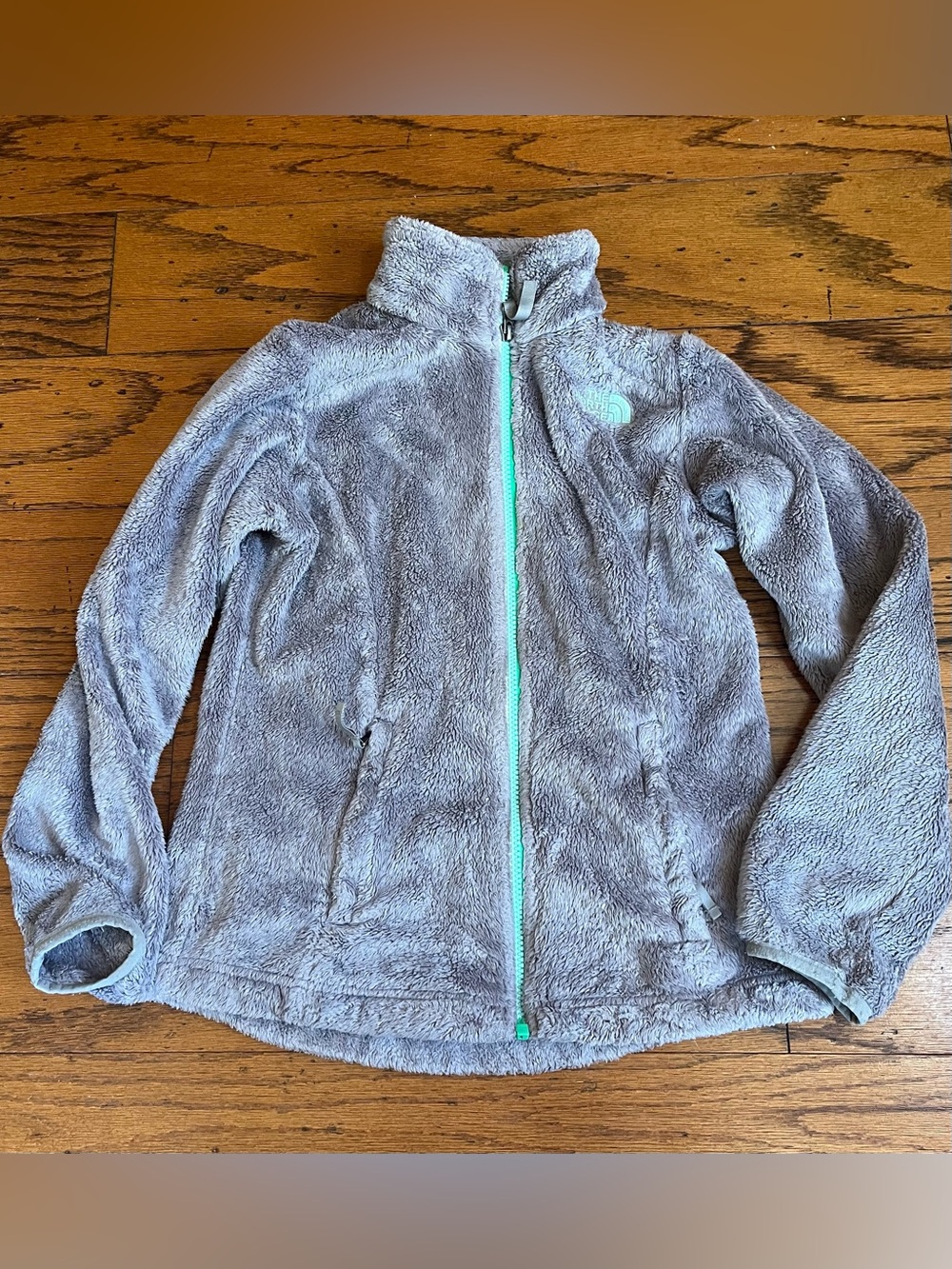 The North Face Girls Medium Cozy Grey Jacket with Mint Zip